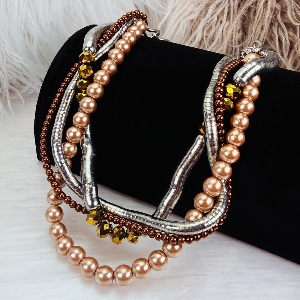 Elegant colorful Multi-Strand Faux Pearl statement Necklace